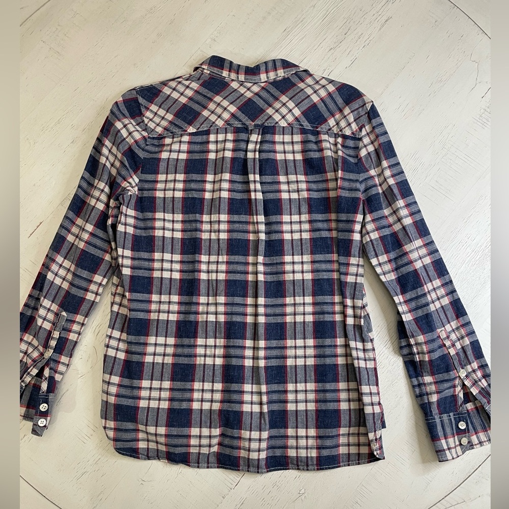 J. Crew Twill Plaid Shirt Blue 3/4 Button Youth Size Medium - Picture 2 of 3